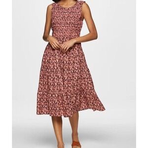 Beachlunchlounge Pink Black Ikat Smocked Tiered Midi Dress XXL Sleeveless Boho